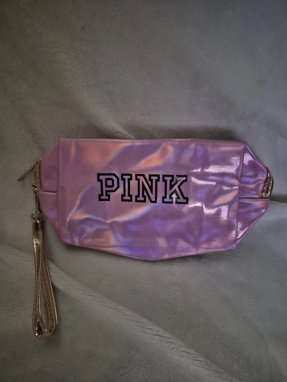 PINK Victoria's Secret Iridescent Pink Wristlet Cosmetic Bag